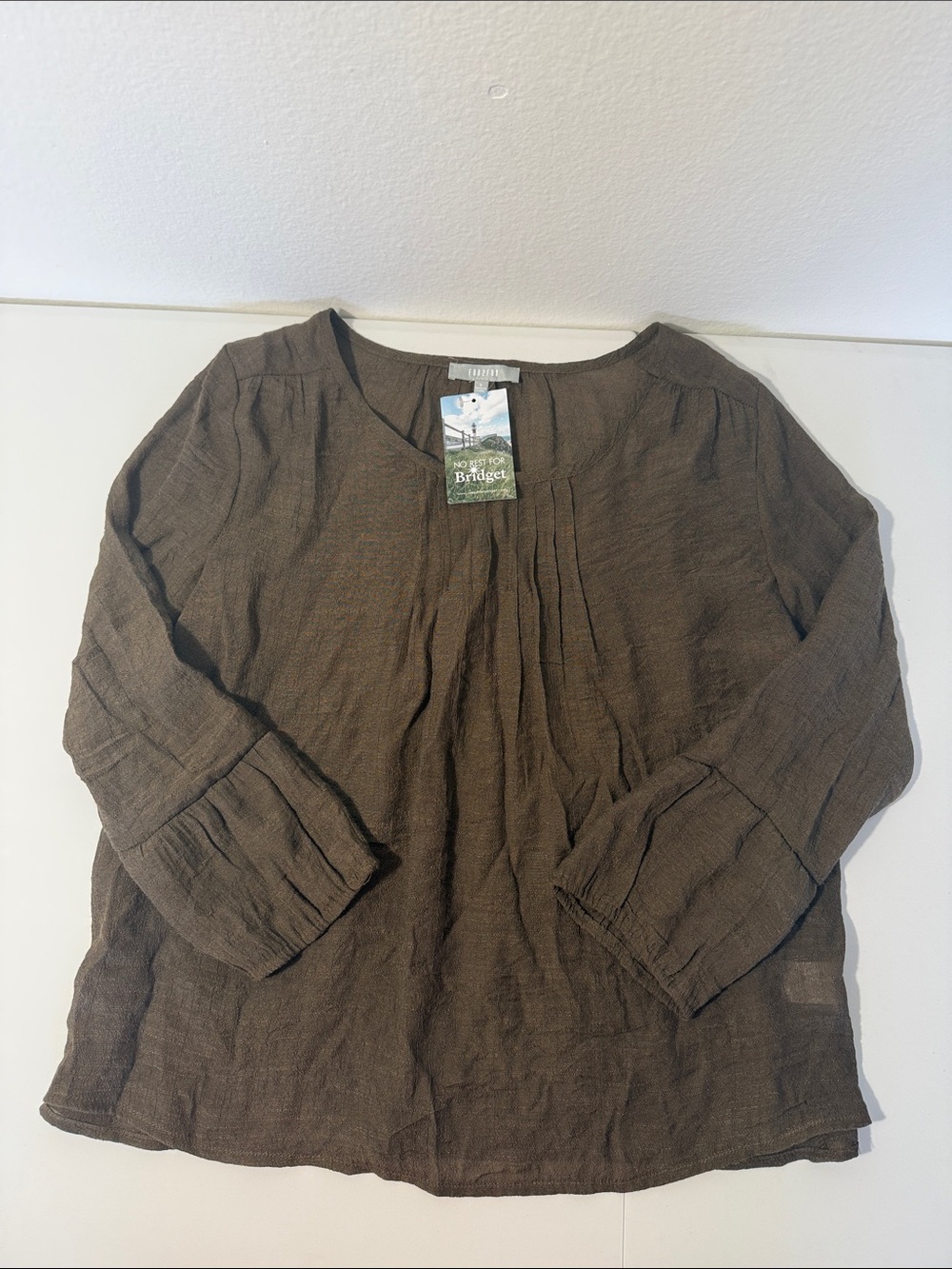 fun 2 fun Brown Textured Peasant Blouse Sz S
